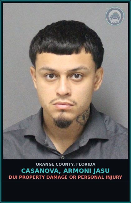 CCW arrest card for CASANOVA, ARMONI JASU in Orange County: DUI PROPERTY DAMAGE OR PERSONAL INJURY