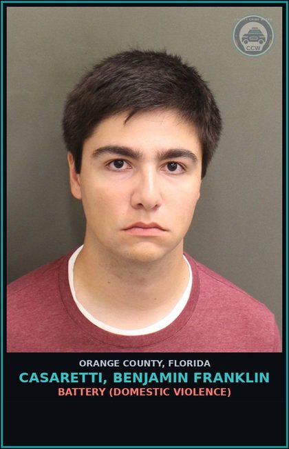 CCW arrest card for CASARETTI, BENJAMIN FRANKLIN in Orange County: UNLAWFUL POSSESSION OF MATERIALS DEPICTING s3xual PERFORMANCE BY A chld