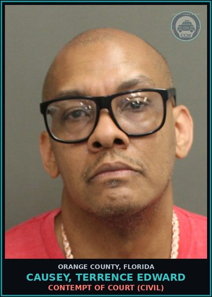 CCW arrest card for CAUSEY, TERRENCE EDWARD in Orange County: CONTEMPT OF COURT (CIVIL)