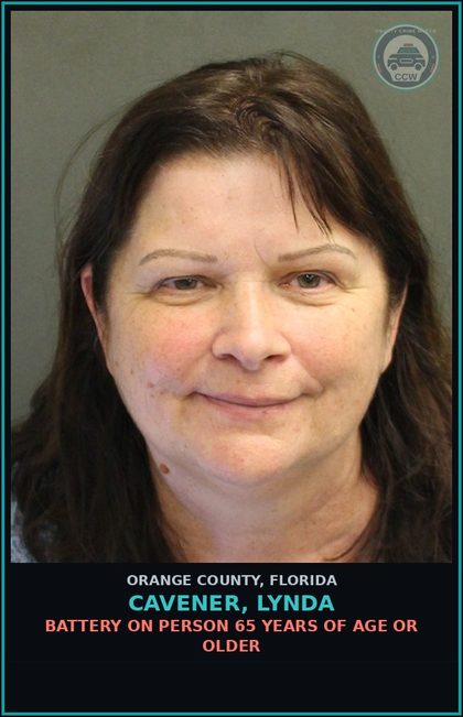 CCW arrest card for CAVENER, LYNDA in Orange County: BATTERY ON PERSON 65 YEARS OF AGE OR OLDER