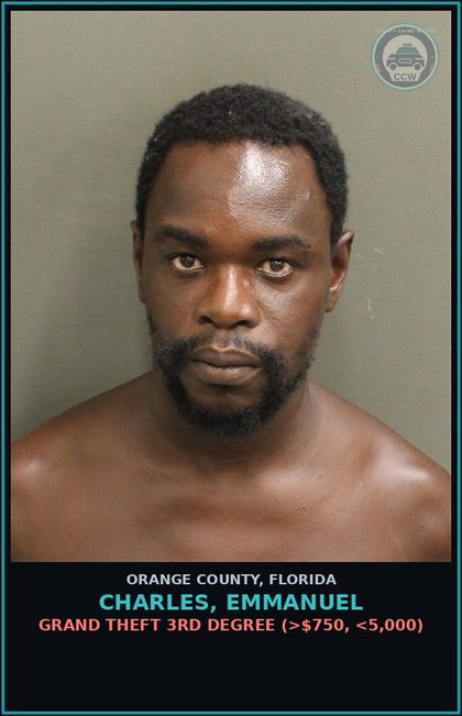 CCW arrest card for CHARLES, EMMANUEL in Orange County: PETIT THEFT 2 OR MORE PRIOR CONV