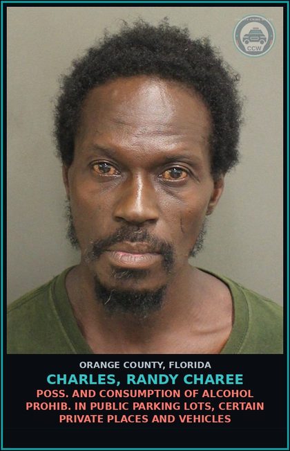 CCW arrest card for CHARLES, RANDY CHAREE in Orange County: POSS. AND CONSUMPTION OF ALCOHOL PROHIB. IN PUBLIC PARKING LOTS, CERTAIN PRIVATE PLACES AND VEHICLES