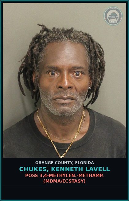 CCW arrest card for CHUKES, KENNETH LAVELL in Orange County: POSS 3,4-METHYLEN.-METHAMP. (MDMA/ECSTASY)