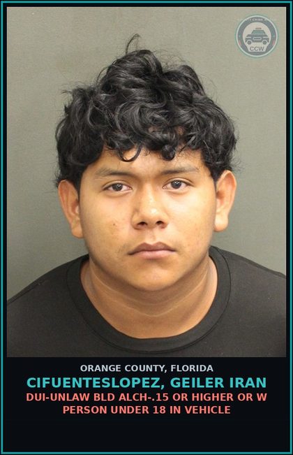 CCW arrest card for CIFUENTESLOPEZ, GEILER IRAN in Orange County: DUI-UNLAW BLD ALCH-.15 OR HIGHER OR W PERSON UNDER 18 IN VEHICLE