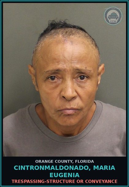 CCW arrest card for CINTRONMALDONADO, MARIA EUGENIA in Orange County: TRESPASSING-STRUCTURE OR CONVEYANCE