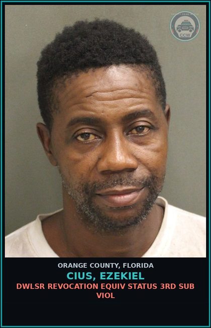 CCW arrest card for CIUS, EZEKIEL in Orange County: DWLSR REVOCATION EQUIV STATUS 3RD SUB VIOL