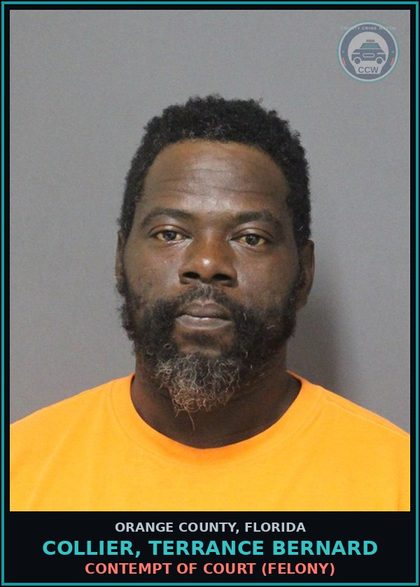 CCW arrest card for COLLIER, TERRANCE BERNARD in Orange County: CONTEMPT OF COURT (FELONY)