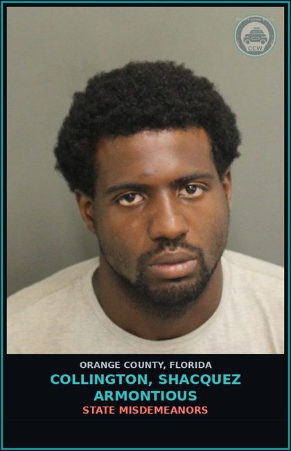 CCW arrest card for COLLINGTON, SHACQUEZ ARMONTIOUS in Orange County: PARKS AND FACILITIES, CLOSING HOURS, PRESENCE AFTER CLOSING HOURS PROHIBITED