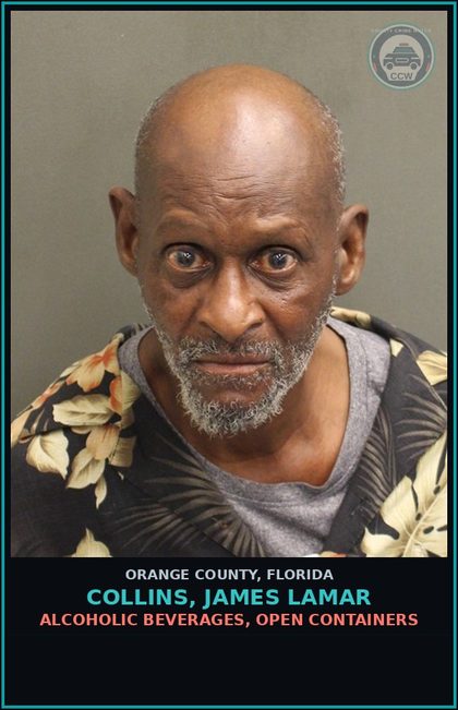 CCW arrest card for COLLINS, JAMES LAMAR in Orange County: ALCOHOLIC BEVERAGES, OPEN CONTAINERS