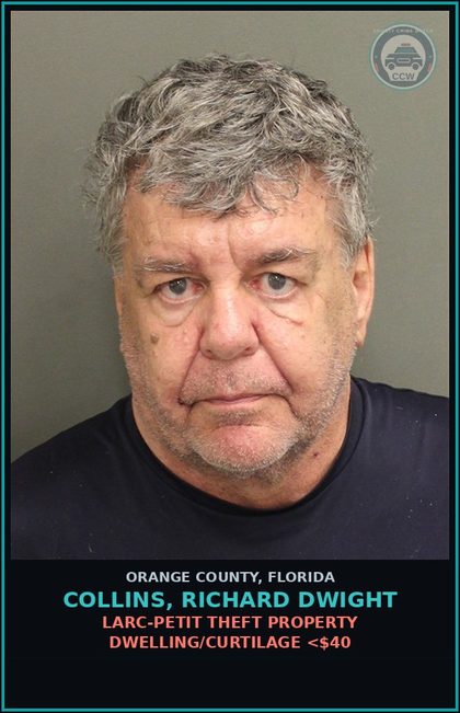 CCW arrest card for COLLINS, RICHARD DWIGHT in Orange County: CRIMINAL MISCHIEF (<=$200)
