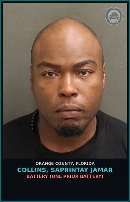 CCW arrest card for COLLINS, SAPRINTAY JAMAR in Orange County: BATTERY (ONE PRIOR BATTERY)