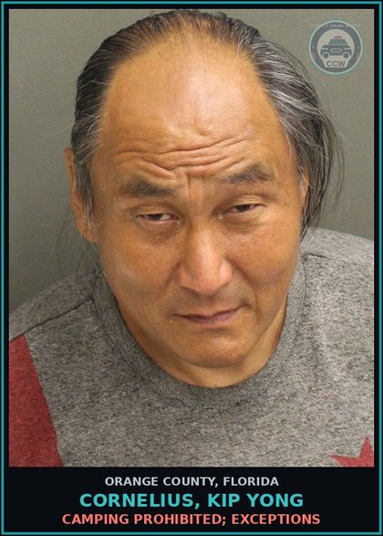 CCW arrest card for CORNELIUS, KIP YONG in Orange County: CAMPING PROHIBITED; EXCEPTIONS