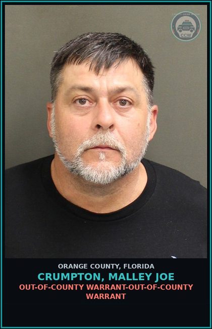 CCW arrest card for CRUMPTON, MALLEY JOE in Orange County: OUT-OF-COUNTY WARRANT-OUT-OF-COUNTY WARRANT