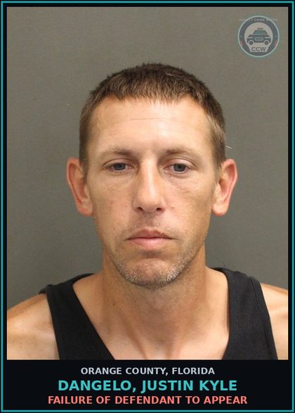 CCW arrest card for DANGELO, JUSTIN KYLE in Orange County: FAILURE OF DEFENDANT TO APPEAR