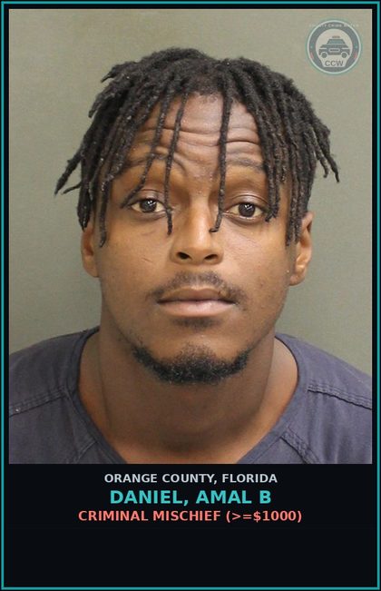 CCW arrest card for DANIEL, AMAL B in Orange County: CRIMINAL MISCHIEF (>=$1000)