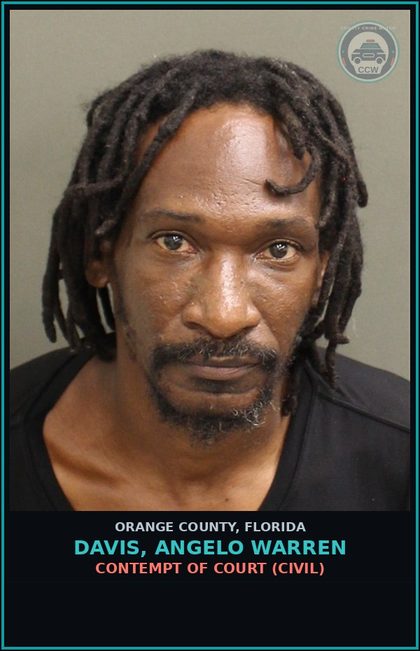CCW arrest card for DAVIS, ANGELO WARREN in Orange County: CONTEMPT OF COURT (CIVIL)