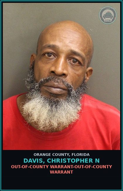 CCW arrest card for DAVIS, CHRISTOPHER N in Orange County: OUT-OF-COUNTY WARRANT-OUT-OF-COUNTY WARRANT