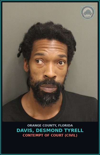 CCW arrest card for DAVIS, DESMOND TYRELL in Orange County: CONTEMPT OF COURT (CIVIL)