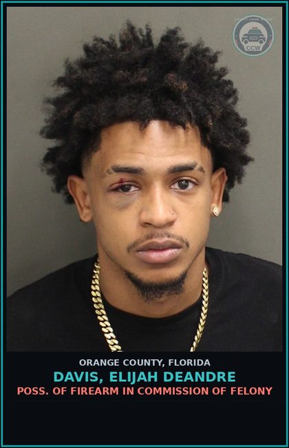 CCW arrest card for DAVIS, ELIJAH DEANDRE in Orange County: POSSESSION OF Canna > 20 GRAMS
