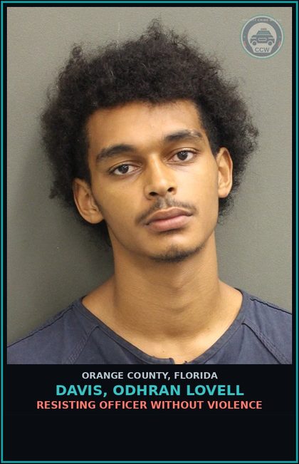 CCW arrest card for DAVIS, ODHRAN LOVELL in Orange County: LOITERING OR PROWLING