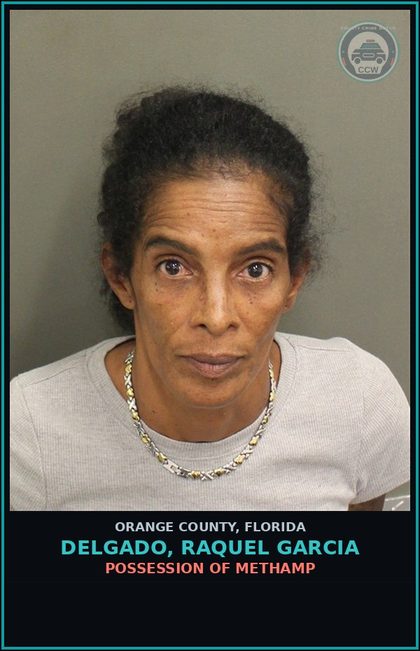CCW arrest card for DELGADO, RAQUEL GARCIA in Orange County: POSSESSION OF Methamp