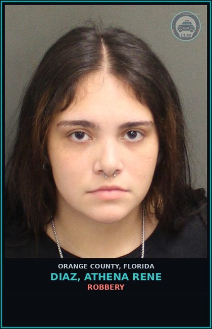 CCW arrest card for DIAZ, ATHENA RENE in Orange County: ROBBERY