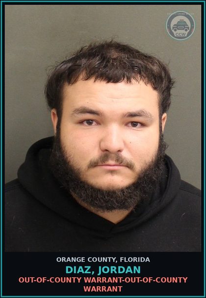 CCW arrest card for DIAZ, JORDAN in Orange County: OUT-OF-COUNTY WARRANT-OUT-OF-COUNTY WARRANT