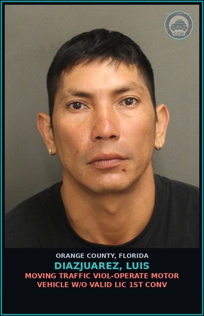CCW arrest card for DIAZJUAREZ, LUIS in Orange County: MOVING TRAFFIC VIOL-OPERATE MOTOR VEHICLE W/O VALID LIC 1ST CONV