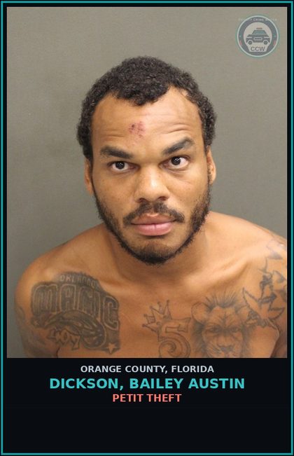 CCW arrest card for DICKSON, BAILEY AUSTIN in Orange County: PETIT THEFT