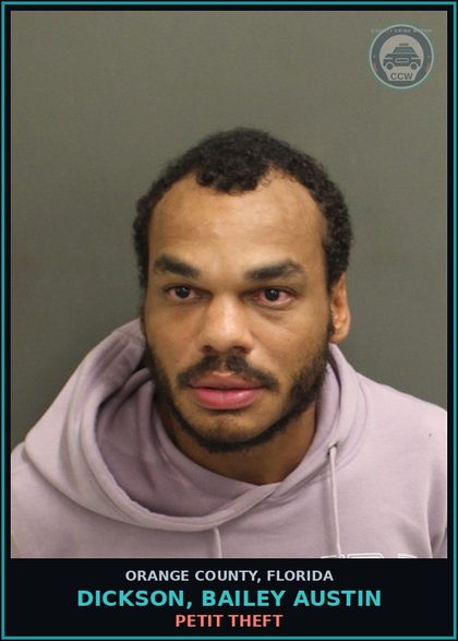 CCW arrest card for DICKSON, BAILEY AUSTIN in Orange County: PETIT THEFT
