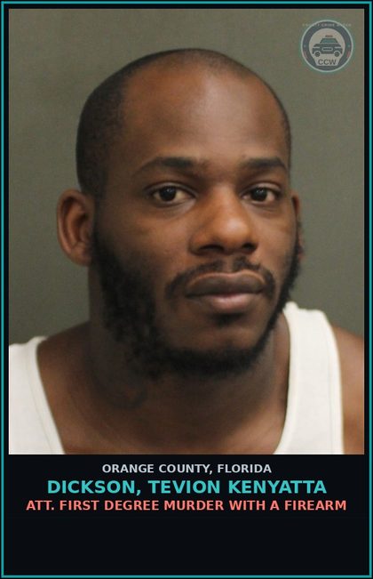 CCW arrest card for DICKSON, TEVION KENYATTA in Orange County: POSS. CONC. WEAPON BY CONV. FELON
