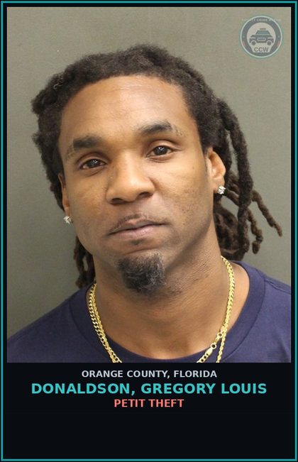 CCW arrest card for DONALDSON, GREGORY LOUIS in Orange County: PETIT THEFT