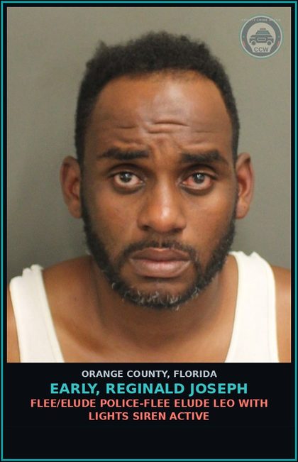 CCW arrest card for EARLY, REGINALD JOSEPH in Orange County: FLEE/ELUDE POLICE-FLEE ELUDE LEO WITH LIGHTS SIREN ACTIVE