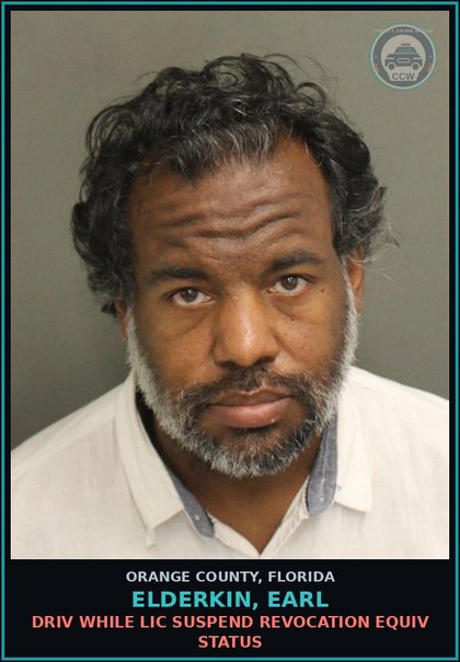 CCW arrest card for ELDERKIN, EARL in Orange County: DRIV WHILE LIC SUSPEND REVOCATION EQUIV STATUS