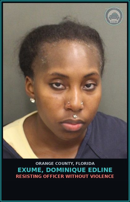 CCW arrest card for EXUME, DOMINIQUE EDLINE in Orange County: RESISTING OFFICER WITHOUT VIOLENCE