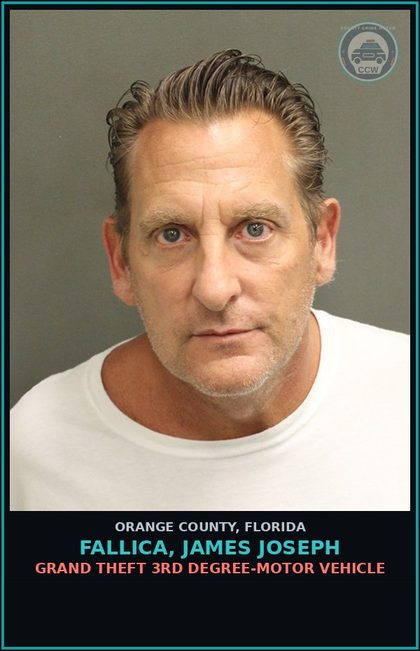 CCW arrest card for FALLICA, JAMES JOSEPH in Orange County: GRAND THEFT 3RD DEGREE-MOTOR VEHICLE