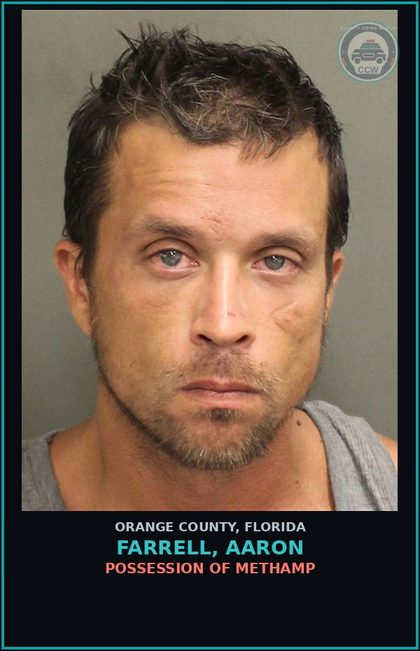 CCW arrest card for FARRELL, AARON in Orange County: POSSESSION OF Methamp