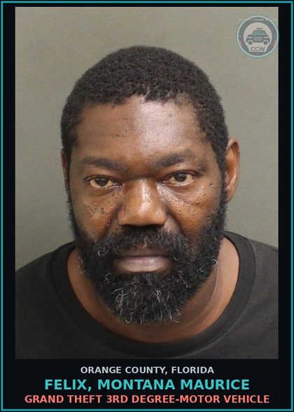 CCW arrest card for FELIX, MONTANA MAURICE in Orange County: GRAND THEFT 3RD DEGREE-MOTOR VEHICLE