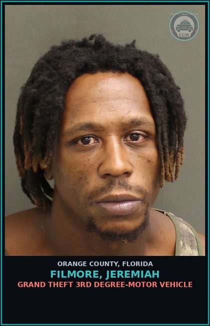 CCW arrest card for FILMORE, JEREMIAH in Orange County: GRAND THEFT 3RD DEGREE-MOTOR VEHICLE