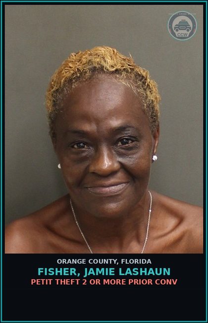 CCW arrest card for FISHER, JAMIE LASHAUN in Orange County: TRESPASSING-TRESPASS FAIL TO LEAVE PROP ON ORDER OF OWNER