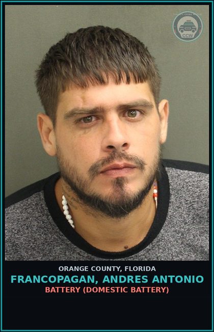 CCW arrest card for FRANCOPAGAN, ANDRES ANTONIO in Orange County: BATTERY (DOMESTIC BATTERY)