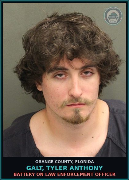 CCW arrest card for GALT, TYLER ANTHONY in Orange County: BATTERY ON LAW ENFORCEMENT OFFICER