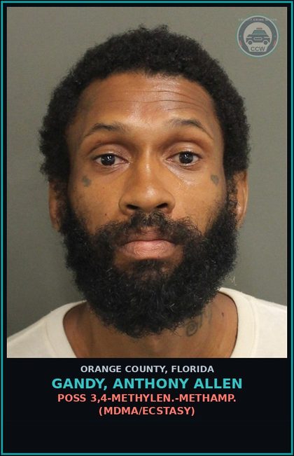 CCW arrest card for GANDY, ANTHONY ALLEN in Orange County: PARKS AND FACILITIES, CLOSING HOURS, PRESENCE AFTER CLOSING HOURS PROHIBITED
