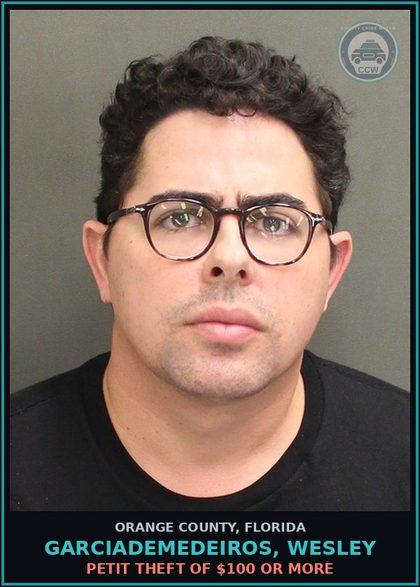 CCW arrest card for GARCIADEMEDEIROS, WESLEY in Orange County: PETIT THEFT OF $100 OR MORE