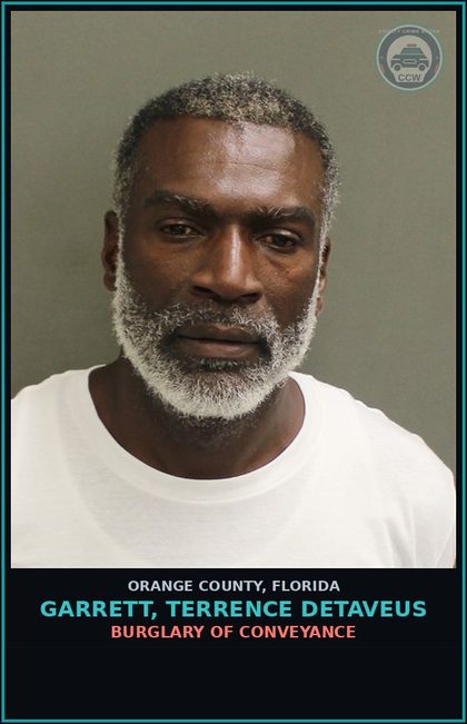 CCW arrest card for GARRETT, TERRENCE DETAVEUS in Orange County: ALCOHOLIC BEVERAGES, OPEN CONTAINERS