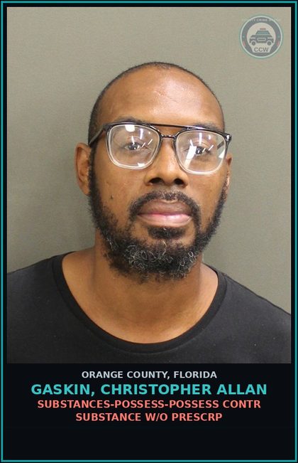 CCW arrest card for GASKIN, CHRISTOPHER ALLAN in Orange County: DRUGS-POSSESS-POSSESS contr substance W/O PRESCRIPTION