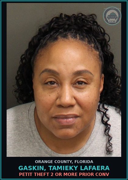 CCW arrest card for GASKIN, TAMIEKY LAFAERA in Orange County: PETIT THEFT 2 OR MORE PRIOR CONV