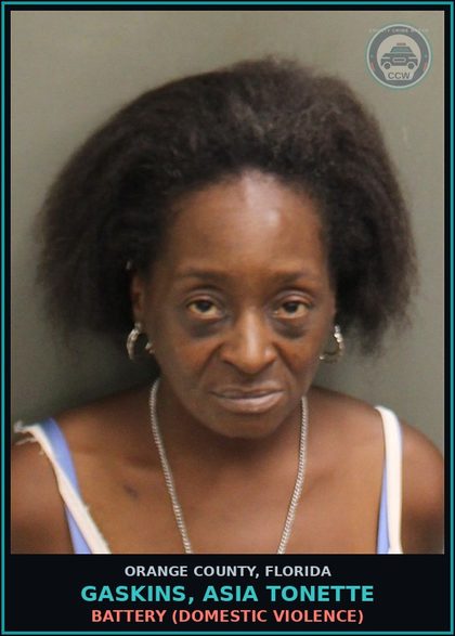 CCW arrest card for GASKINS, ASIA TONETTE in Orange County: BATTERY (DOMESTIC VIOLENCE)