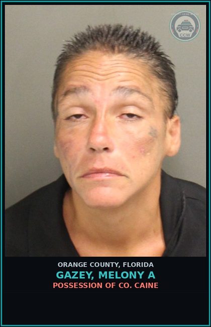 CCW arrest card for GAZEY, MELONY A in Orange County: POSSESSION OF COCAINE