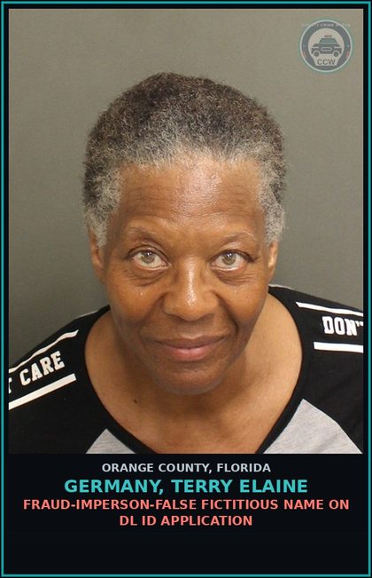 CCW arrest card for GERMANY, TERRY ELAINE in Orange County: FRAUD-IMPERSON-FALSE FICTITIOUS NAME ON DL ID APPLICATION